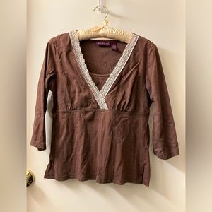 Women’s V Neck Lace Trim Top